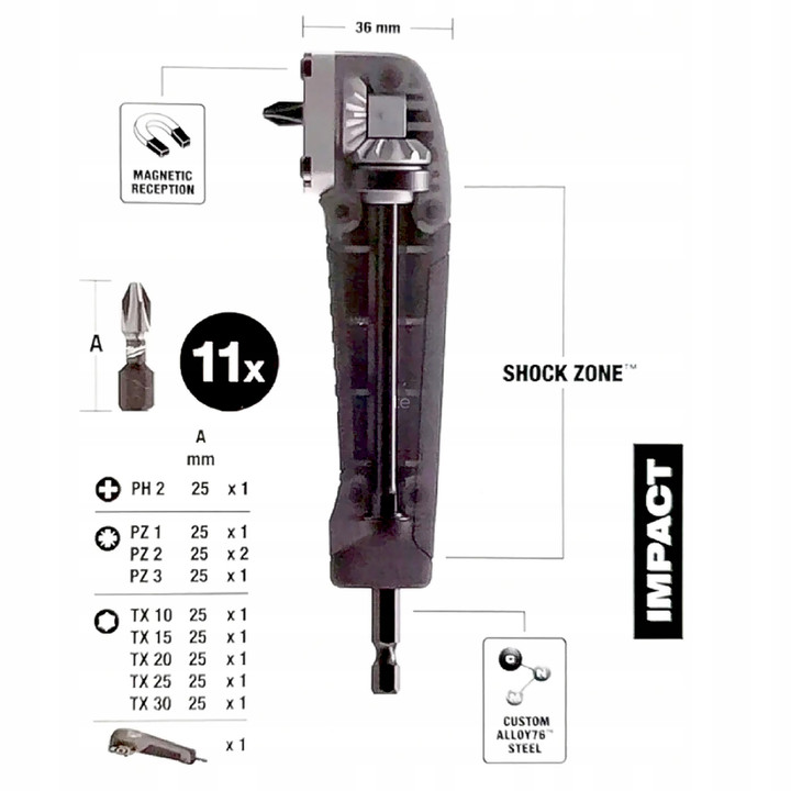 MILWAUKEE Udarowa nasadka kątowa 90 SHOCKWAVE Bity