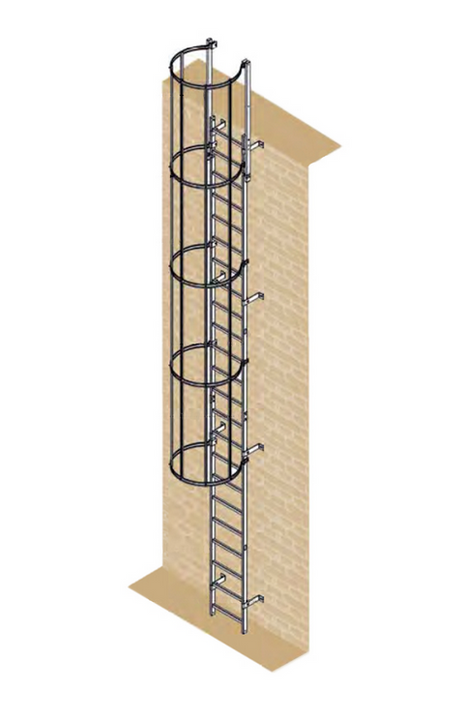 Drabina mocowana na stałe do budynków i budowli aluminiowa - wysokość wyjścia 6.44 m