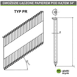 Gwoździe łączone papierem, 3,1x100 mm, gładkie, ocynk, NK, 3000 sztuk