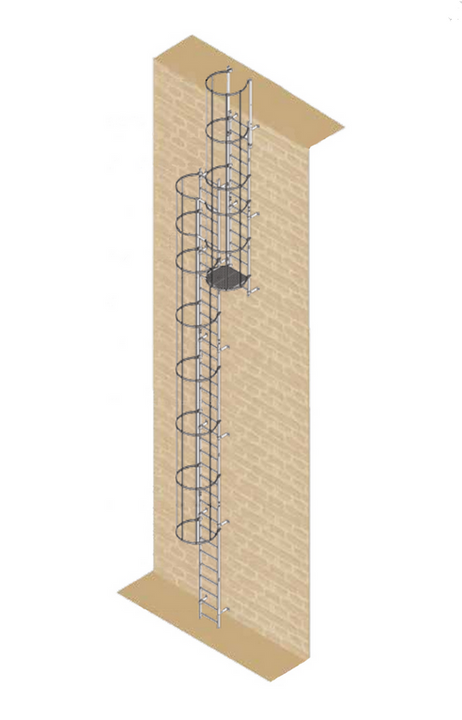 Drabina mocowana na stałe do budynków i budowli stal ocynkowana - wysokość wyjścia 17.64 m