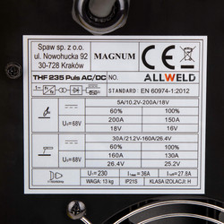 SPAWARKA TIG AC DC MAGNUM THF 235P PULS MMA 230V 200A ALUMINIUM IGBT HF